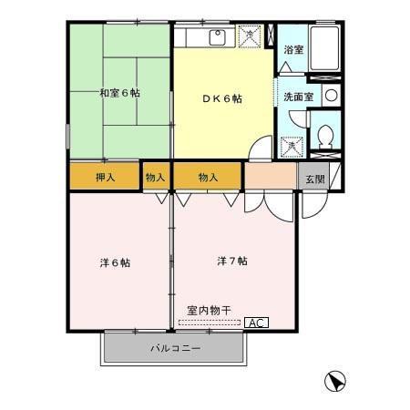レジデンス95 A棟(3DK/2階)の間取り写真