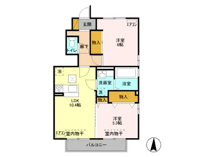 シアン・サージュ B(2LDK/1階)の間取り写真