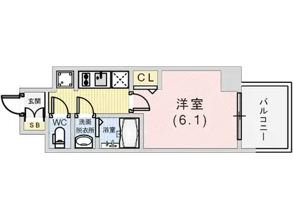エステムコート神戸グランスタイル(1K/14階)の間取り写真
