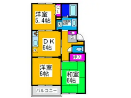 ハイツ藤原III(3DK/3階)の間取り写真