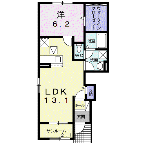 モデラート23 A(1LDK/1階)の間取り写真