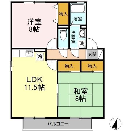 セジュール友清D棟(2LDK/2階)の間取り写真
