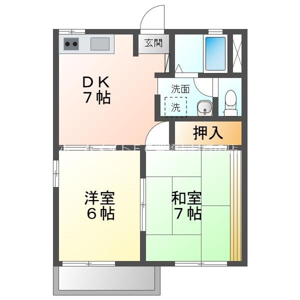 ユトリロ緑ヶ丘(2DK/1階)の間取り写真