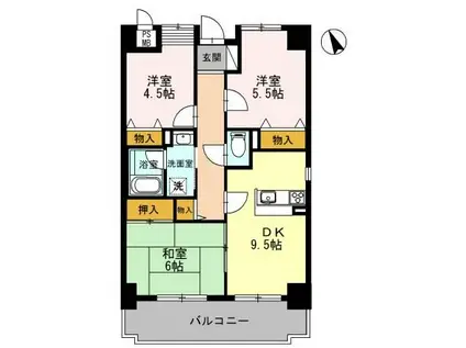 エール豊岡(3DK/4階)の間取り写真
