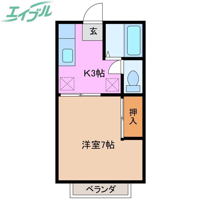 タウン青葉(1K/2階)の間取り写真