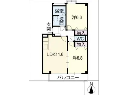 CRESCENT COURTグランメール(2LDK/2階)の間取り写真