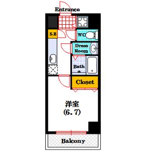 シャルマンフジ大阪城南(1K/7階)の間取り写真