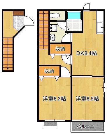 スカイヒルズA・B(2DK/2階)の間取り写真