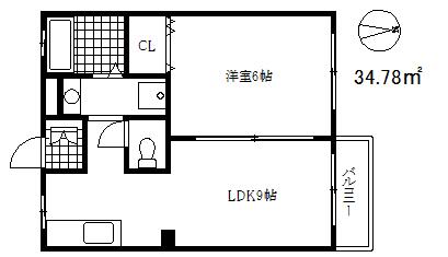 中山手ガーデンパレス D棟(1LDK/1階)の間取り写真