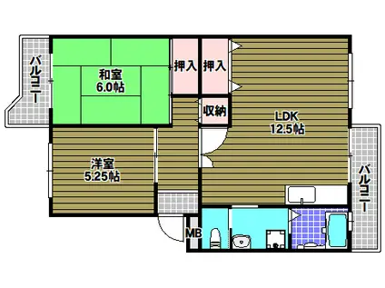槇塚台C5棟(2LDK/2階)の間取り写真
