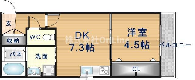 GRADITO花園(1DK/3階)の間取り写真