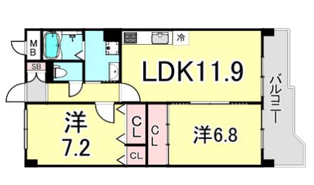 KDXレジデンス夙川ヒルズ 1番館(2LDK/4階)の間取り写真