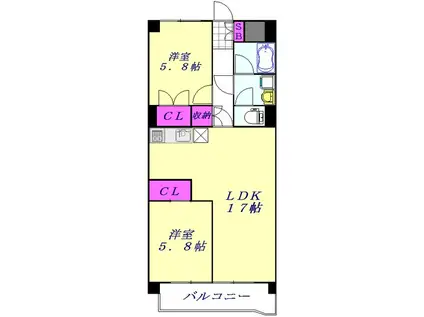 グランメール戸田Ⅱ(2LDK/5階)の間取り写真