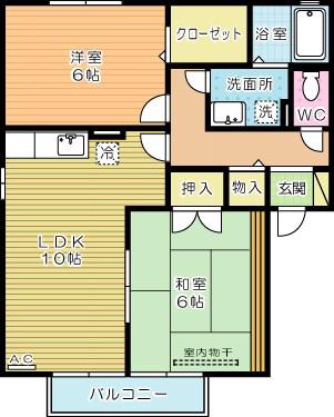 フローラ湯川A棟(2LDK/2階)の間取り写真