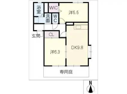 サンガーデンA棟(2DK/1階)の間取り写真