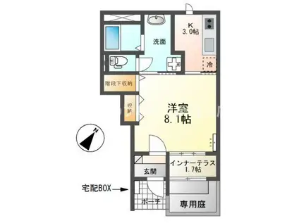 コンフォース流霞II(1K/1階)の間取り写真