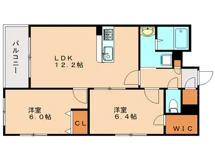 GROLIA藤崎(2LDK/3階)の間取り写真