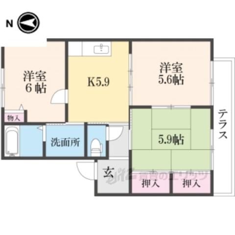 パイン法隆寺(3K/2階)の間取り写真