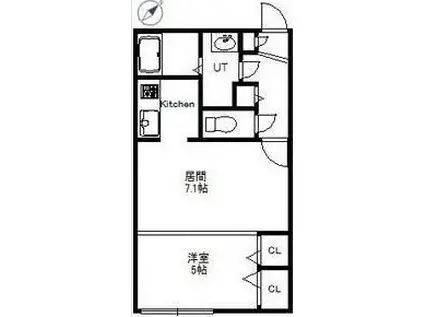ファインブルーム学園前(1DK/2階)の間取り写真