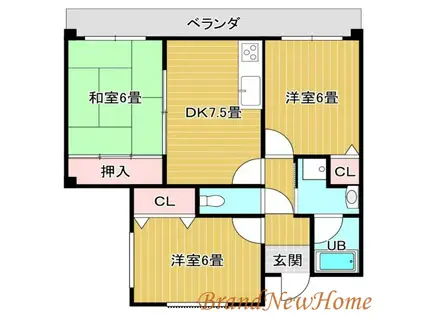 テイオーハイツ北花田(3DK/2階)の間取り写真