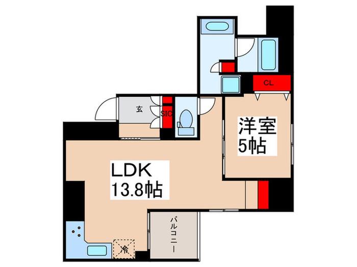 ブランシエスタ上野(1LDK/13階)の間取り写真