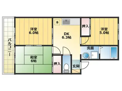 リバ-サイド清川(3DK/2階)の間取り写真