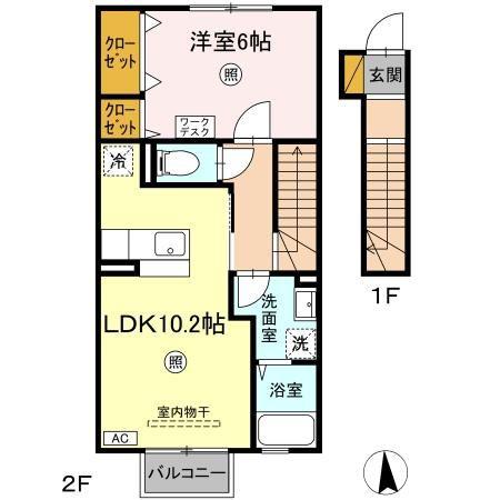 ストラールB(1LDK/2階)の間取り写真