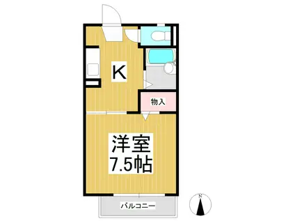 ウェルネス稲里B(1K/2階)の間取り写真