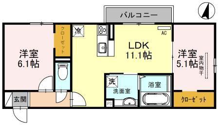 ラ・ヴェール杉尾台(2LDK/2階)の間取り写真