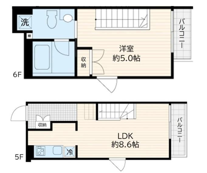 FULLEA若松河田(1LDK/5階)の間取り写真