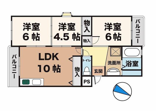 メゾン大津和(3LDK/1階)の間取り写真