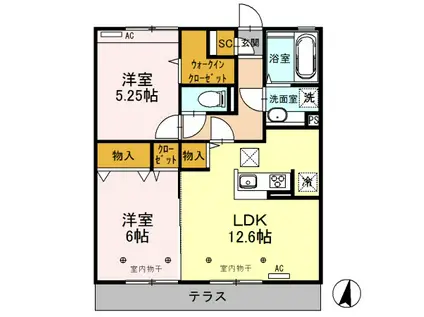 イルソーレ(2LDK/1階)の間取り写真