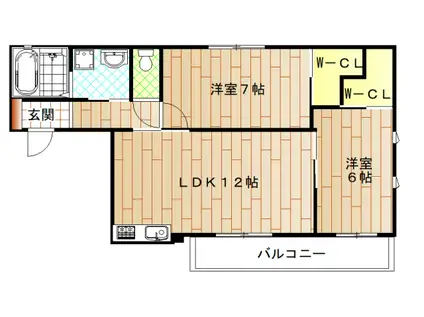 グリーンコート上牧(2LDK/2階)の間取り写真