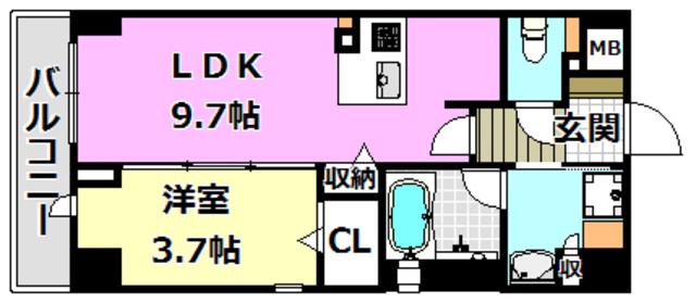 ペスカード別院(1LDK/3階)の間取り写真