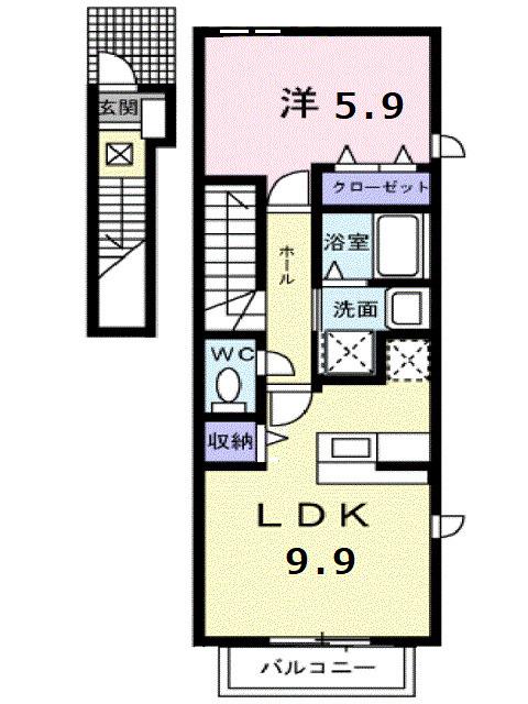 プロムナード夢街(1LDK/2階)の間取り写真