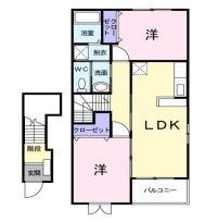 オーブリー金光C棟(2LDK/2階)の間取り写真