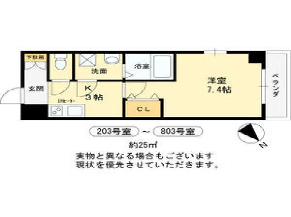 グランドゥール九条(1K/4階)の間取り写真