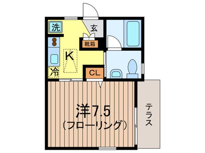フォルティーヌ世田谷(1K/1階)の間取り写真