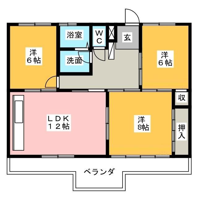 ホクコウビル(3LDK/3階)の間取り写真