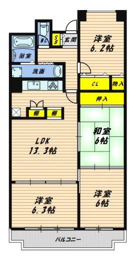 朝日プラザシティ八尾南2番館(4LDK/3階)の間取り写真