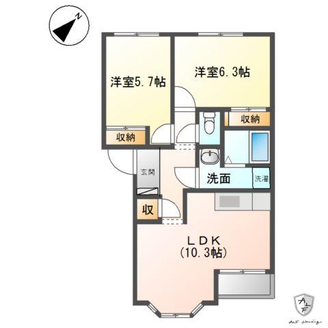 コーポひまわり(2LDK/1階)の間取り写真