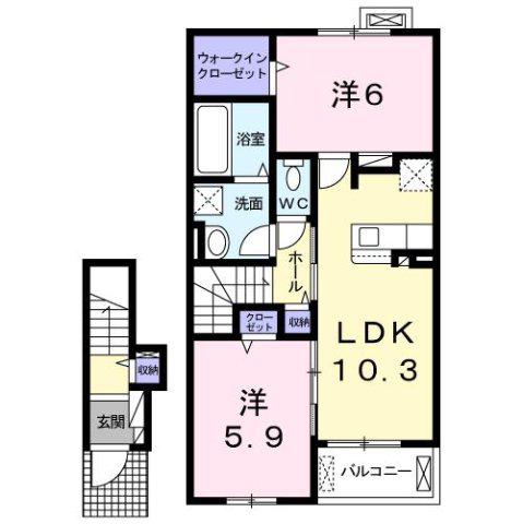グラン エレガント(2LDK/2階)の間取り写真