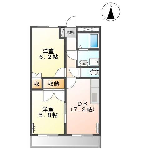 ラフィネ上恵土(2DK/2階)の間取り写真