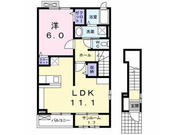 アルコイーリスA(1LDK/2階)の間取り写真
