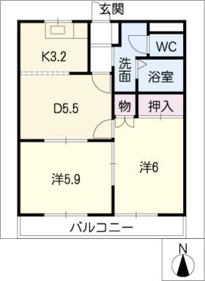 レインボーパーク(2DK/1階)の間取り写真