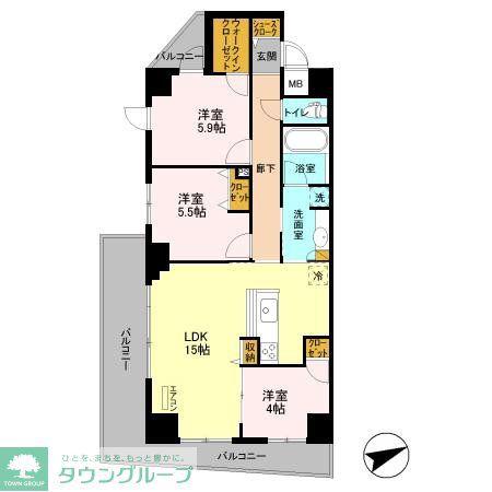 アルメール津田沼(3LDK/5階)の間取り写真