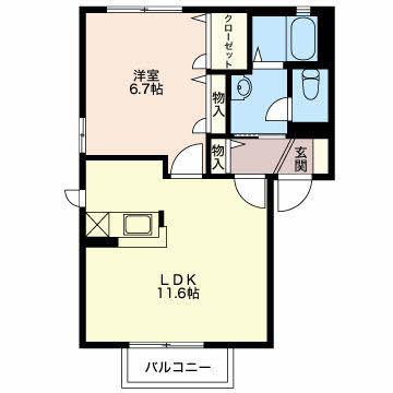 ルミエール本野 A棟(1LDK/2階)の間取り写真