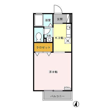 ジュネス牧(1K/2階)の間取り写真