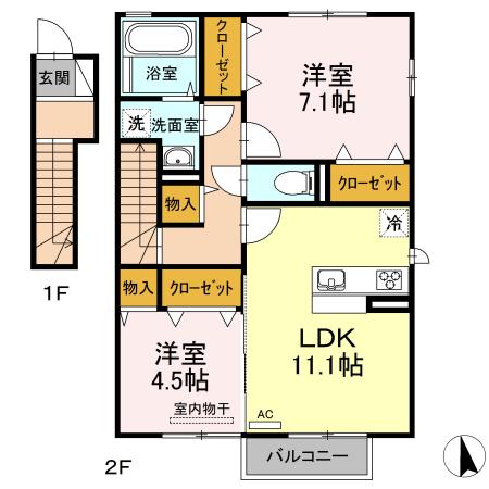 サンシャイン前田A棟(2LDK/2階)の間取り写真