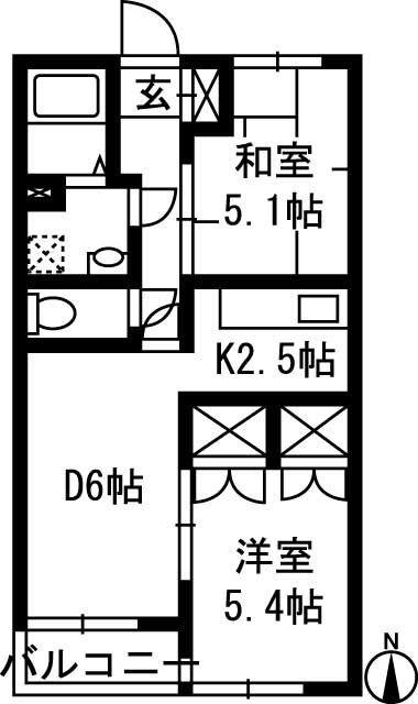 KCC六供(2LDK/3階)の間取り写真